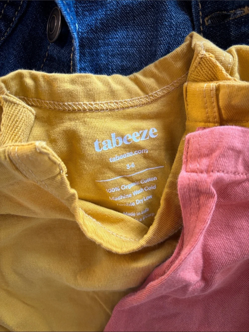 Denim Jacket + 3 Solid Color Baby Bodysuits - Blue, Yellow, Coral